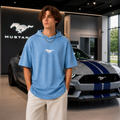 Mustang Freedom Stripe Oversized Hoodie Tee – Sky Blue