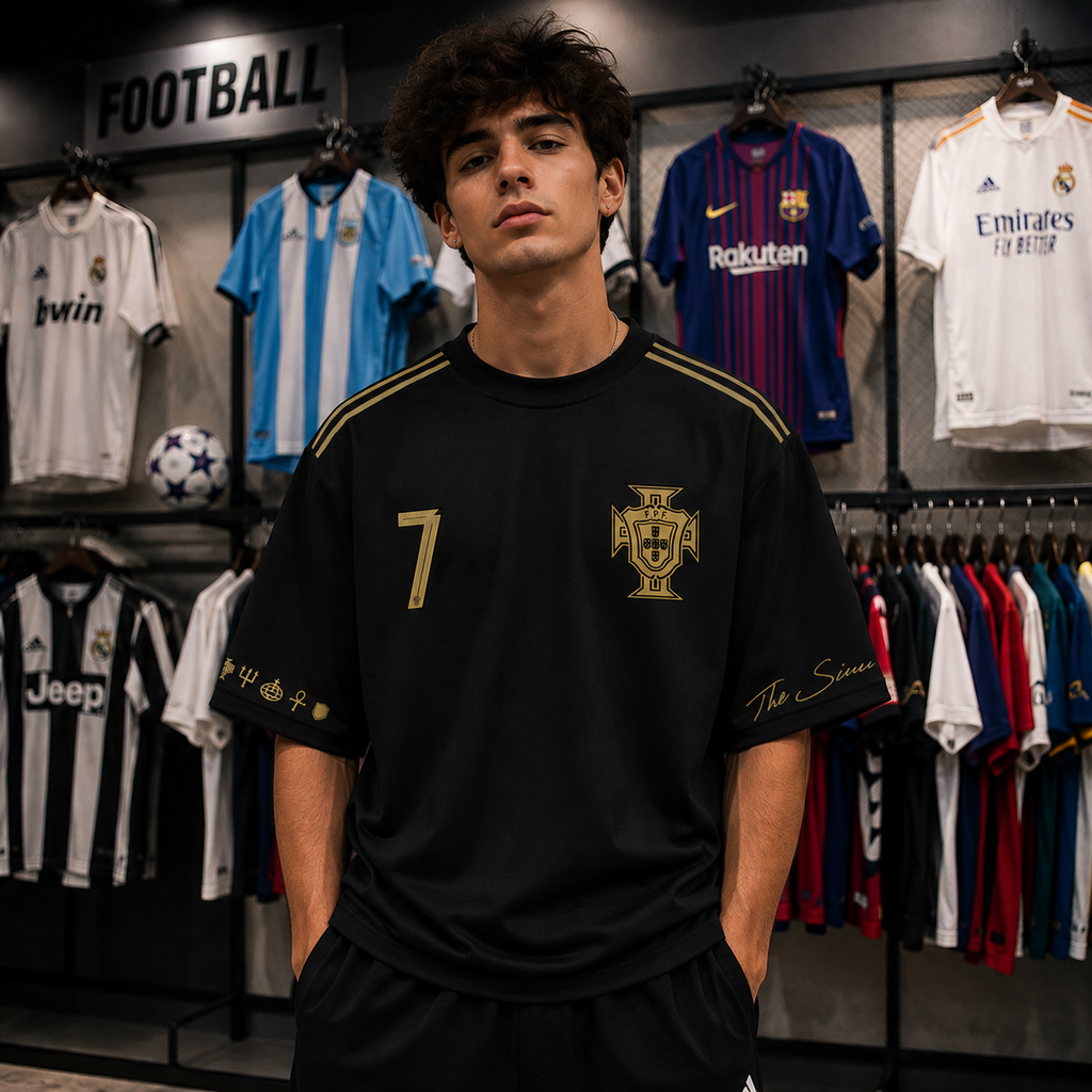 Ronaldo 7 Fan Edition Oversized T-Shirt – Black & Gold Premium Football Streetwear Tee