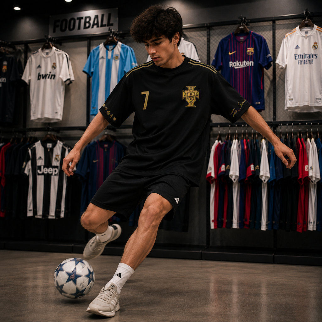 Ronaldo 7 Fan Edition Oversized T-Shirt – Black & Gold Premium Football Streetwear Tee