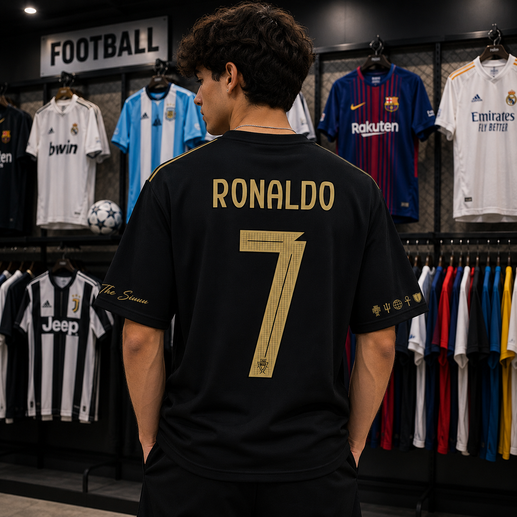 Ronaldo 7 Fan Edition Oversized T-Shirt – Black & Gold Premium Football Streetwear Tee