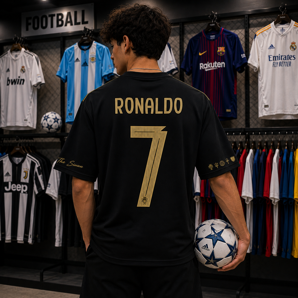 Ronaldo 7 Fan Edition Oversized T-Shirt – Black & Gold Premium Football Streetwear Tee