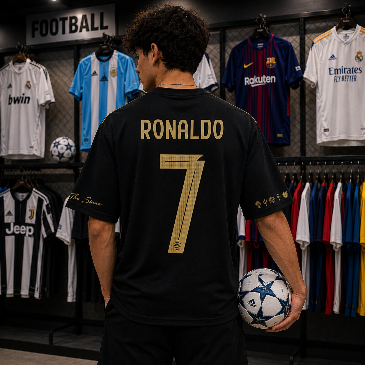 Ronaldo 7 Fan Edition Oversized T-Shirt – Black & Gold Premium Football Streetwear Tee